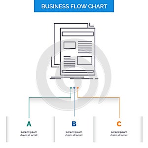 news, newsletter, newspaper, media, paper Business Flow Chart Design with 3 Steps. Line Icon For Presentation Background Template