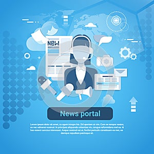 News Portal Web Banner With Copy Space On Blue Background