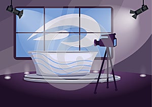 News program shooting stage flat color vector illustration