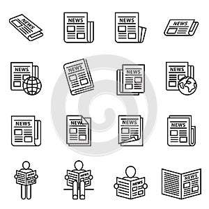 News publish, newspaper icon set. Thin line style stock vector.