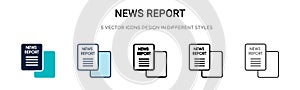 News report icon in filled, thin line, outline and stroke style. Vector illustration of two colored and black news report vector