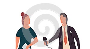 News reporter television illustration man with woman. Broadcasting communication journalist report media live. Interview with