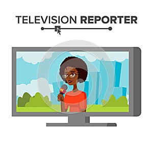 News Reporter Vector. Beautiful Smiling Female Television Reporter. Isolated On White Cartoon Character Illustration