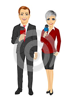 News reporters or journalists holding the microphones photo