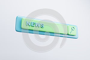 News search bar with a magnifying glass icon, in a fresh green and blue palette. Media concept.