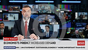 Daily News TV Program: Anchor Presenter Reporting About Business, Economy and Politics. Television