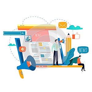 News update, online news, newspaper, news website flat vector illustration. News webpage, information about events, activities, co