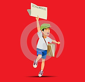 News vendor boy, illustration vector