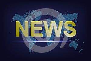 NEWS word on dotted world map background. Vector illustration.