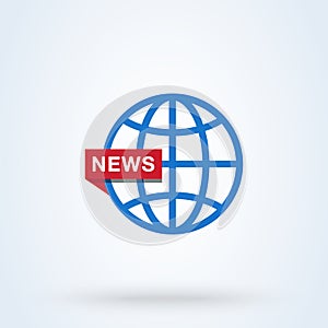 News World or News Globe sign icon or logo. line Digital news concept. Online broadcast, linear vector illustration