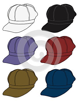 Newsboy cap vector illustration set