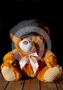 Newsboy Hat Teddy Bear on Black