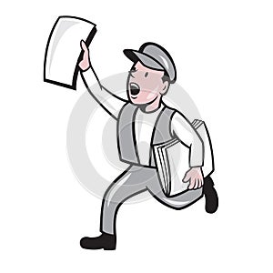 Newsboy Selling Newspaper Isolated Cartoon