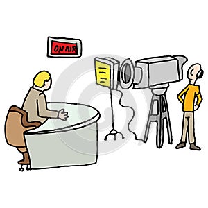 Newscaster reporting live in a studio