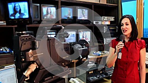 Newscaster in a television studio