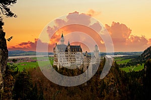 Newschwander Castle in the Bavarian Alps of German in the evening