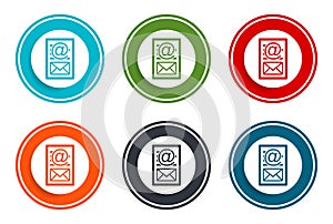 Newsletter document page icon flat vector illustration design round buttons collection 6 concept colorful frame simple circle set