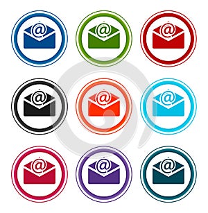 Newsletter email icon flat round buttons set illustration design