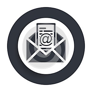 Newsletter email icon flat vector round button clean black and white design concept isolated illustration