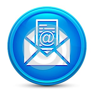 Newsletter email icon glass shiny blue round button isolated design vector illustration