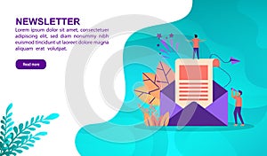Newsletter illustration concept with character. Template for, banner, presentation, social media, poster, advertising, promotion