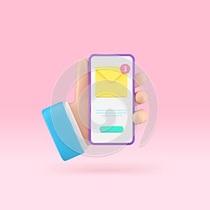 Newsletter incoming message email electronic mail notification smartphone application 3d icon vector
