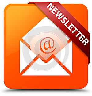 Newsletter orange square button red ribbon in corner