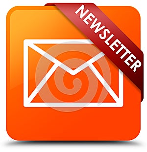 Newsletter orange square button red ribbon in corner