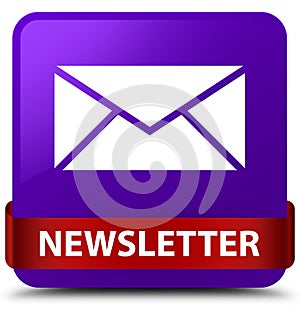 Newsletter purple square button red ribbon in middle