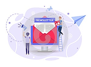 Newsletter subscription concept. email is sent by people at work.