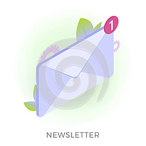 Newsletter subscription flat isometric design icon concept. E-mail marketing message with digital advertising. Envelope icon