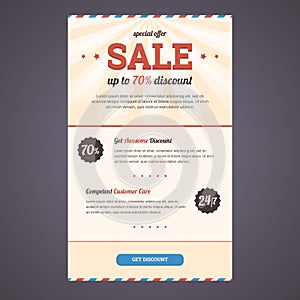 Newsletter template design with discount offer.