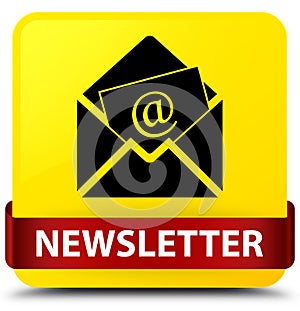 Newsletter yellow square button red ribbon in middle