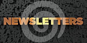 Newsletters - Gold text on black background - 3D rendered royalty free stock picture