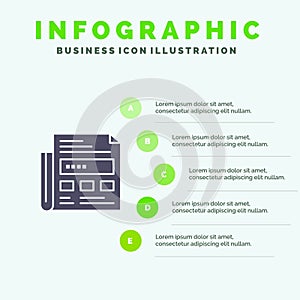 Newspaper, Ad, Paper, Headline Solid Icon Infographics 5 Steps Presentation Background