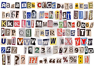 Newspaper alphabet isolated