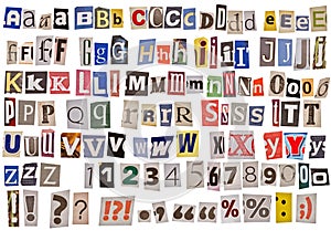 Newspaper alphabet isolated photo