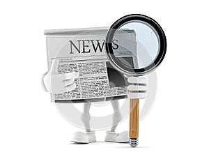 Newspaper character with magnifying glass