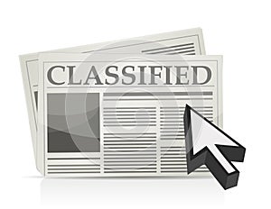 Newspaper classified ads page and cursor