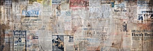 Newspaper collage background. Old newspaper clippings