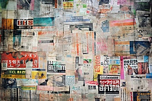 Newspaper collage background texture. Generative Ai