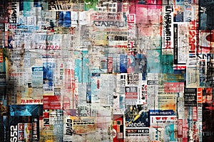 Newspaper collage background texture. Generative Ai