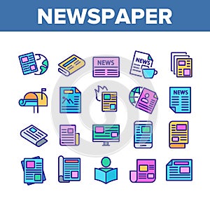 Newspaper Collection Elements Icons Set Vector