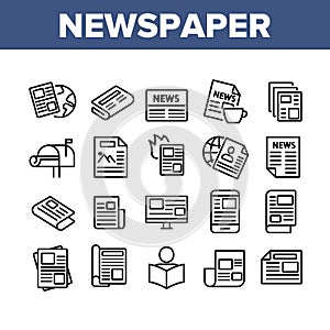 Newspaper Collection Elements Icons Set Vector