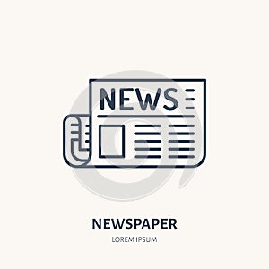 Newspaper flat line icon. News article sign. Thin linear logo for press