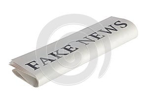 Newspaper with Headline of Fake News Isolated on White