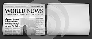 Newspaper headline mockup. Business news tabloid folded in half, financial newspapers title page and daily journal photo