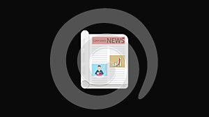 Newspaper icon motion graphics animation with alpha channel, transparent background, ProRes 444