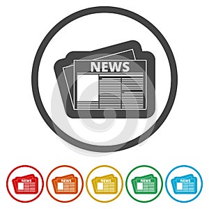 Newspaper icon, News icon, 6 Colors Included