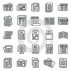 Newspaper icons set outline vector. Stack magazine